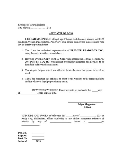 affidavit of loss rfid card sample|FREE Affidavit of Loss (PDF, Word) .